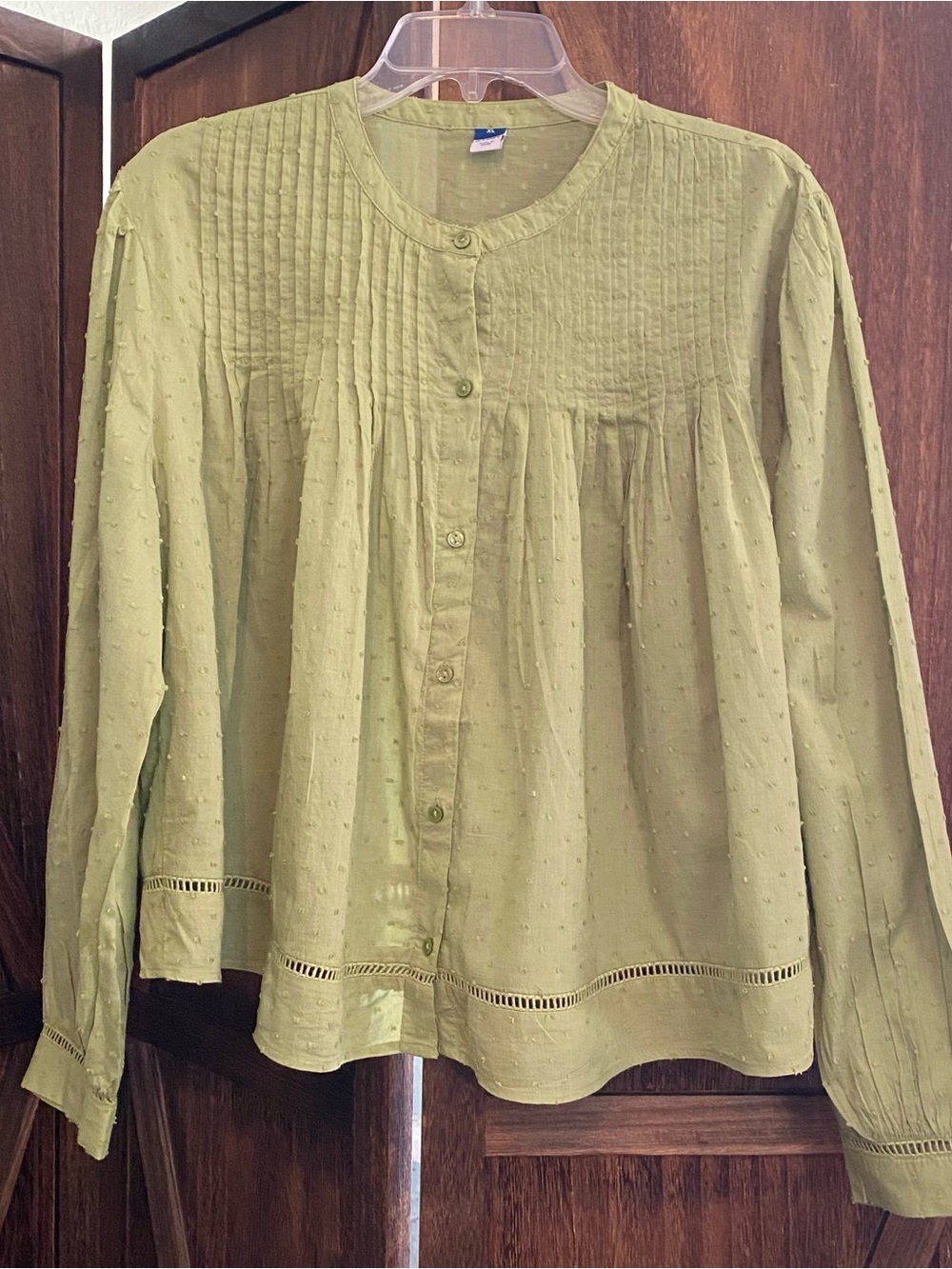 Old Navy Olive Green Pintuck Button-Front Blouse